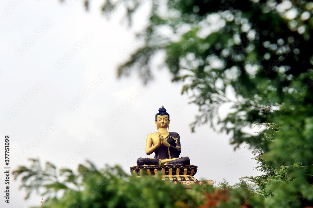 Buddha Park of Ravangla. Beautiful huge statue of Lord Buddha, at Rabangla, Sikkim, India. Gautam Buddha statue in the Buddha Park of Ravangla in South Sikkim. Frame within a frame concept.