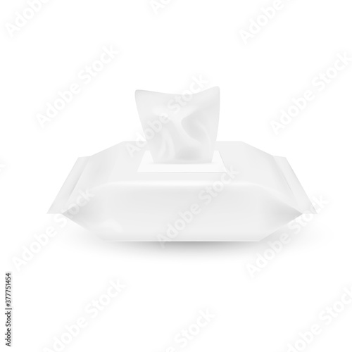 Mockup of wet wipe flow pack isolated on white background. Vector illustration.