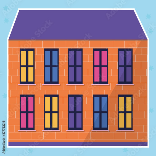 Yellow color house sticker in flat style. Modern icon for banner design. Modern illustration. Sticker style.