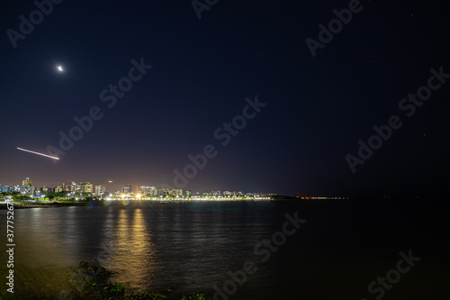 Night panoramic of the city of Vicente López, on the outskirts of Buenos Aires, in long exposure photography