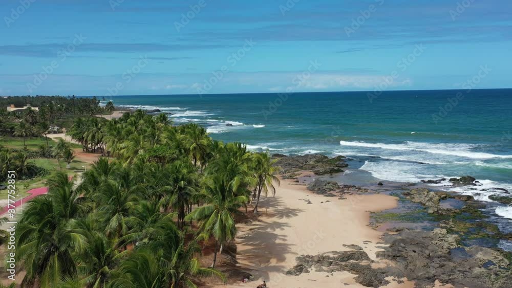 Aerial landscape of coastal beach. Top view of coastal beach. Aerial view of Itapua beach, Salvador, Bahia. Palm Trees view. Beach life scene. Salvador, Bahia. Palm Trees view. Beach life scene.. Aerial landscape of coastal beach. Top view of coastal beach. Aerial view of Itapua beach, Salvador, Bahia. Palm Trees view. Beach life scene. Salvador, Bahia. Palm Trees view. Beach life scene..