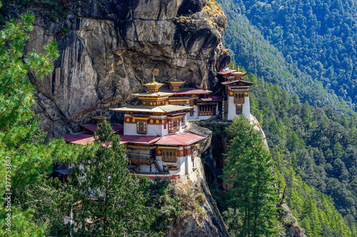 Bhutan, Paro, Taktshang the most known Monastery in Bhutan. The Tiger Nest. photo