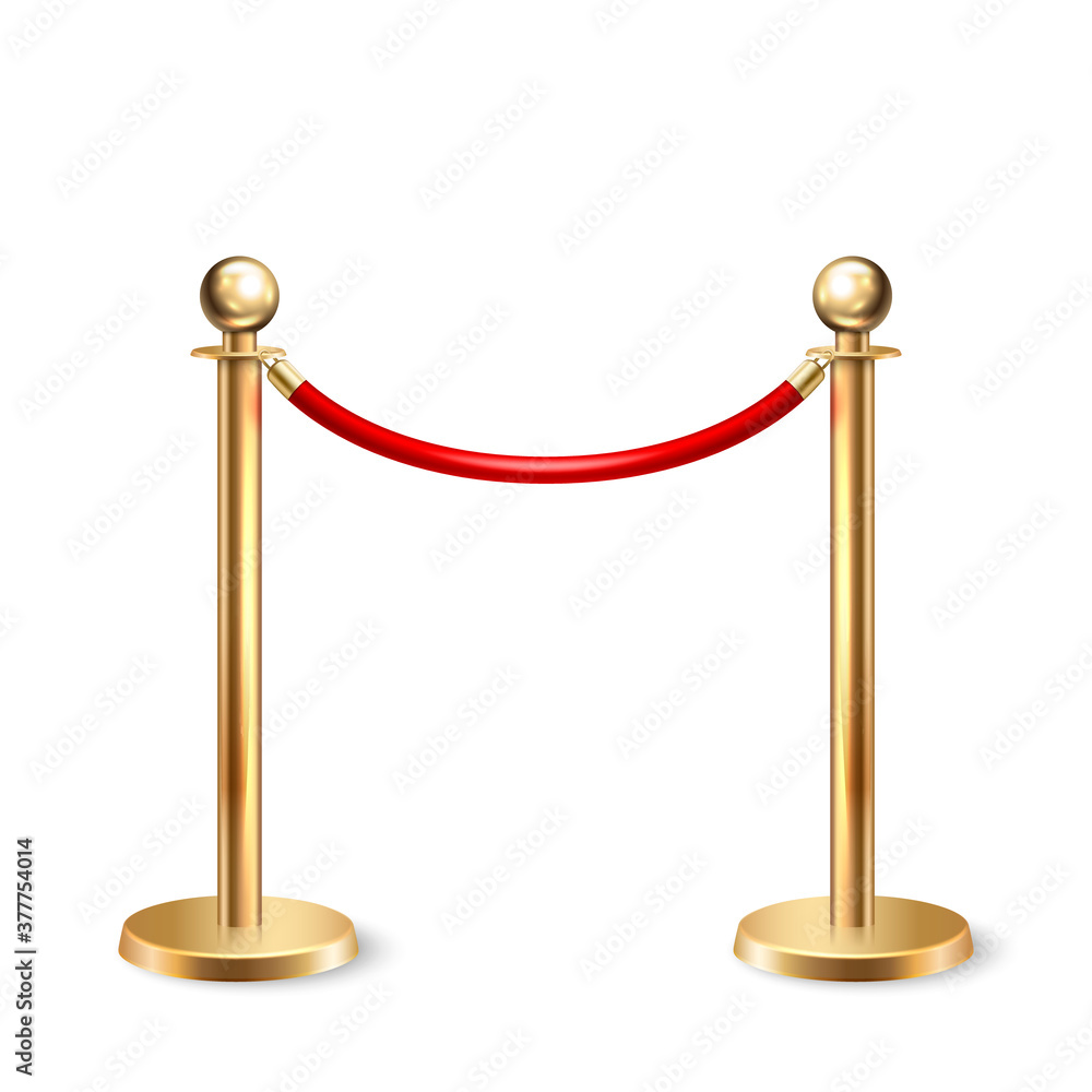 Vector 3d Realistic Fence for the Red Carpet Closeup Isolated on White Background. Red Barrier Rope. Golden pole. Front View. Luxury, VIP concept. Equipment for Events Vector 3d Realistic Fence for the Red Carpet Closeup Isolated on White Background. Red Barrier Rope. Golden pole. Front View. Luxury, VIP concept. Equipment for Events