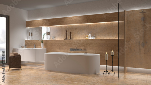 Luxuriöses modernes Badezimmer mit freistehender Badewanne