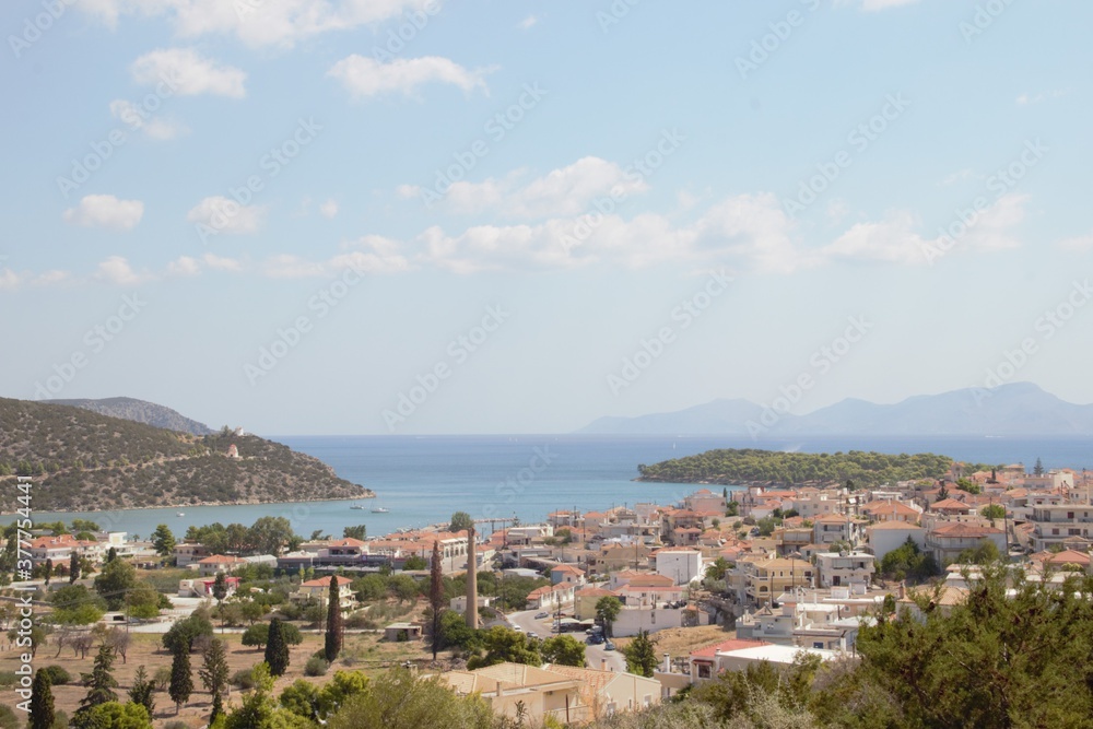 Ermioni, Greece, Peleponnese view of the town and the sea