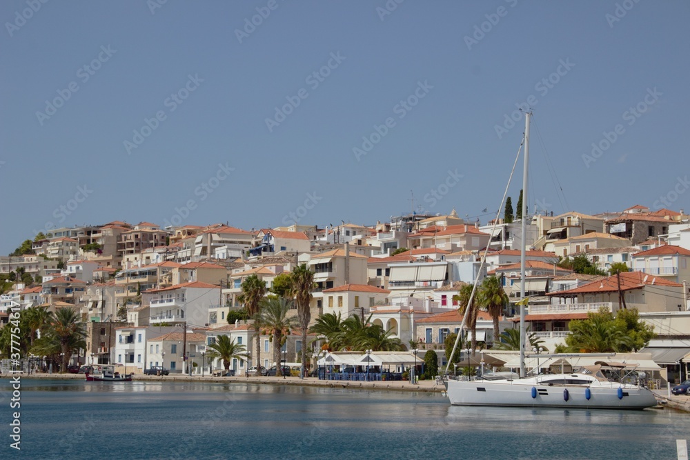 Ermioni, Greece, Peleponnese houses, town, boat, quayside