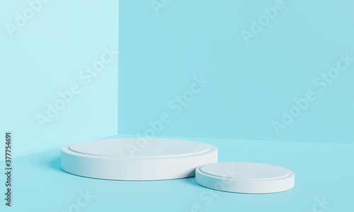 Product display podium on blue background. 3d rendering