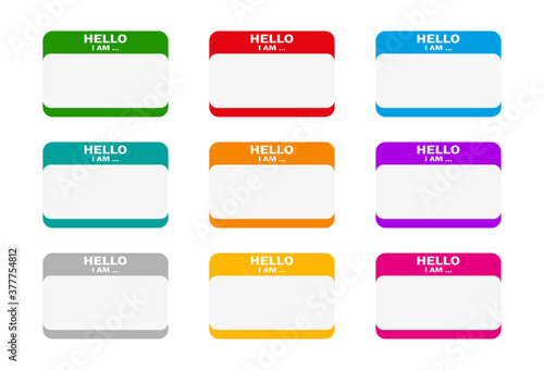 Set of color name tags for your event or office. Vector illustration for business meeting. Vector name badge icons on white background