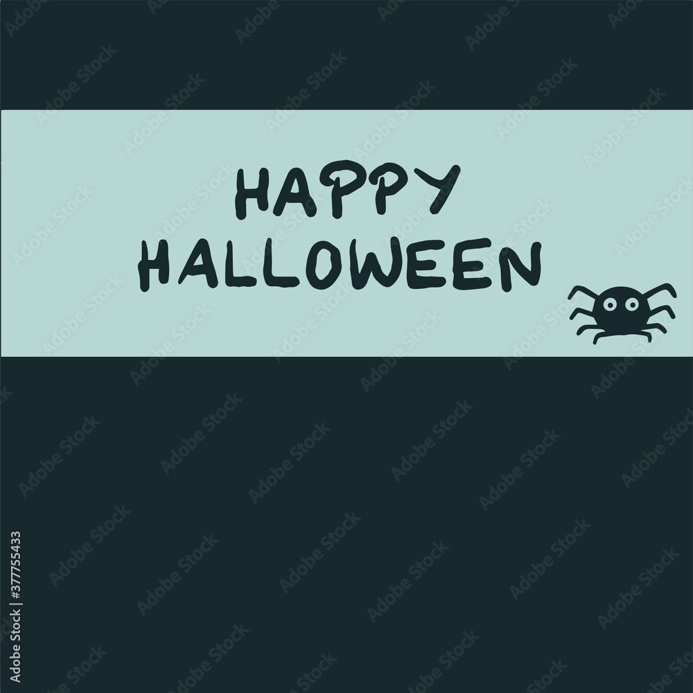 dark halloween lettering on light background with cute, dark, funny, funny spider in vector