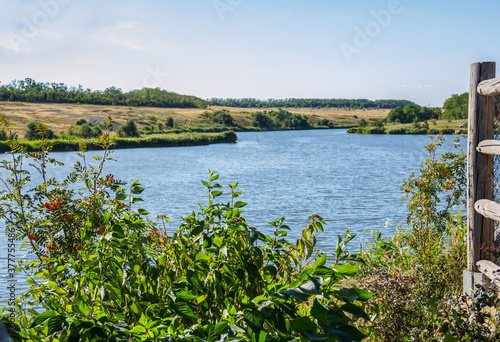 The nature of the Don region. Landscape with a lake and steppe