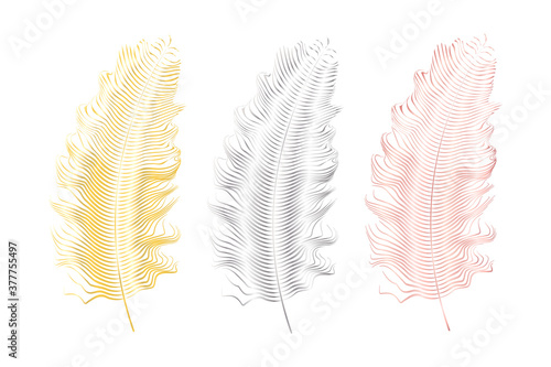 Silver and gold glitter feathers.Boho style elements,tattoo template.