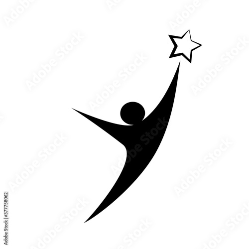 Vector illustration  of man who try to reach the star. can be used as logo of leadership and success