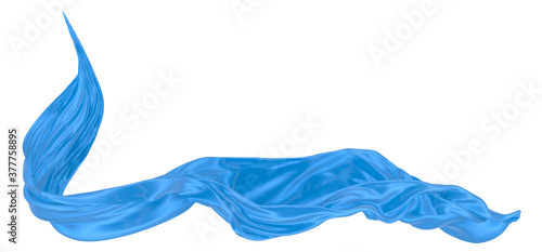 Beautiful flowing fabric of blue wavy silk or satin. 3d rendering image.