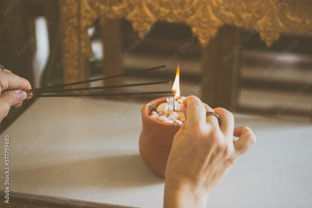 Buddhist temple at Santa Teresa, Rio de Janeiro, Brazil. Hand lighting