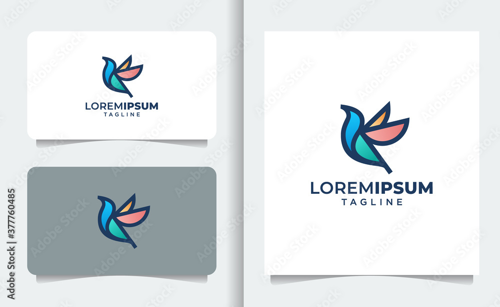 Obraz premium bird logo design powerful color with business card template. premium vector