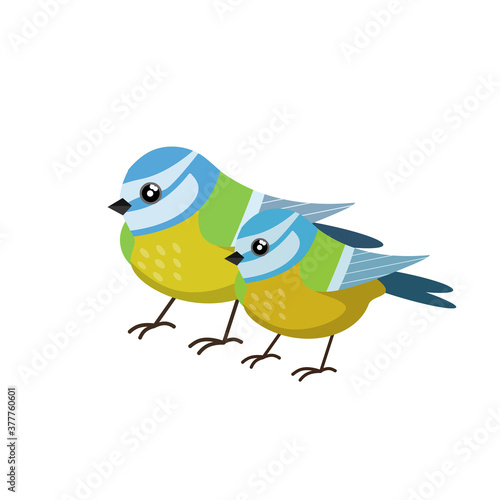 Titmouse bird. Cute forest animal. Cartoon flat illustration