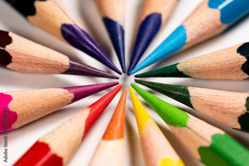 Colour pencils isolated on white background. Macro Colour pencils isolated on white background. Macro