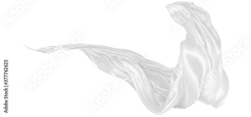 Beautiful flowing fabric of white wavy silk or satin. 3d rendering image.