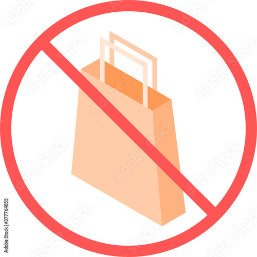 No shopping or no paper shopping bag vector icon isolated in white background for apps mobile, print and websites. Warning label.