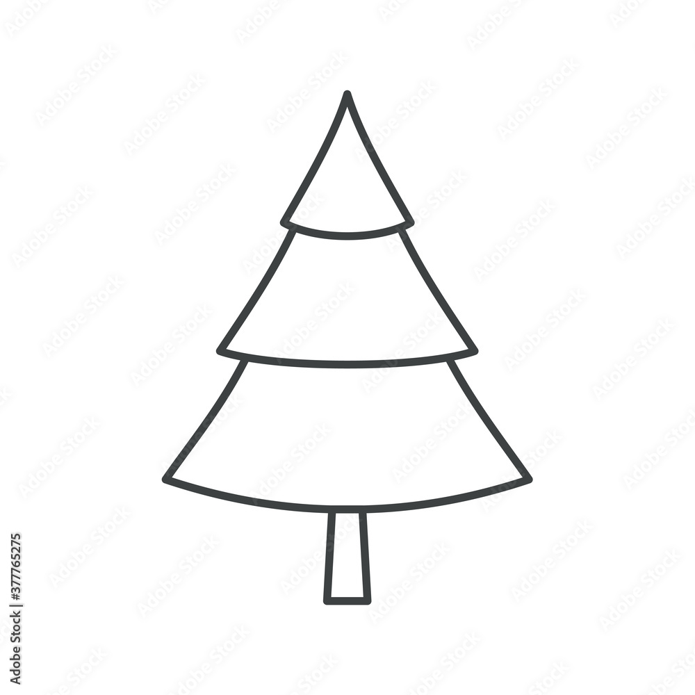 Fototapeta premium Christmas fir tree outline contour drawing. Fully editable icon. Vector flat design.