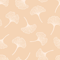 Fototapete Beigefarbene Muster Ginkgo Biloba Blätter Muster Handgezeichnet  © Anna