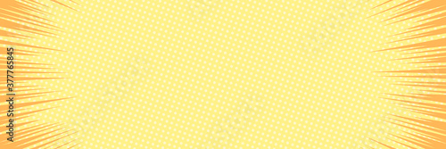 Vector simple background in comic book style with polka dot pattern and shadow. Retro pop art design. Long horizontal banner.
