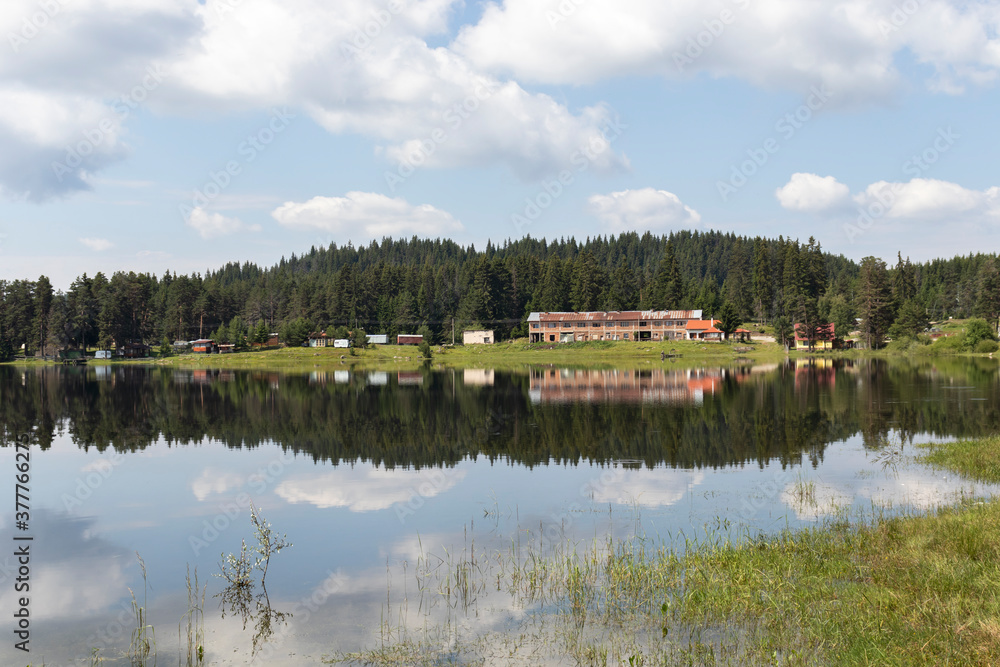 Fototapeta premium Landscape with Shiroka polyana Reservoir, Bulgaria