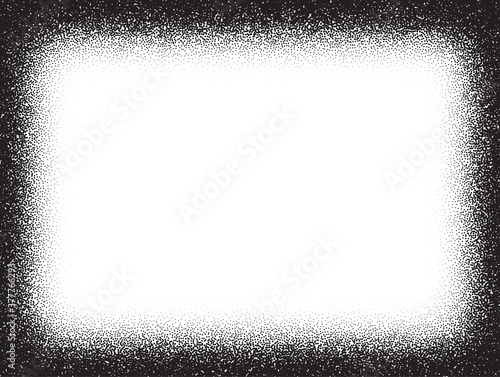 Dotwork frame pattern vector background. Sand grain effect. Black noise stipple dots. Abstract noise dotwork pattern. Black dots grunge frame. Stipple circles. Stochastic dotted vector background.
