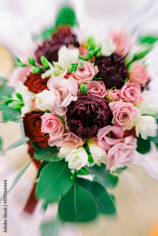 Colorful wedding flower with peonies. Colorful wedding flower with peonies.