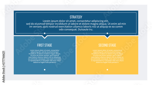 Business process. Chart with 2 steps, options, sections. Vector template.