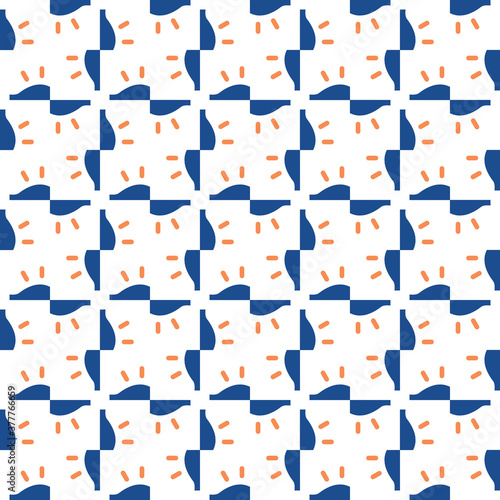 Vector seamless pattern texture background with geometric shapes  colored in white  blue  orange colors.