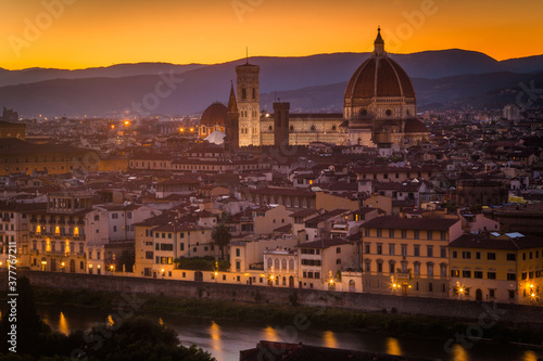 View of the cathedral at sunset in Florence, Italy