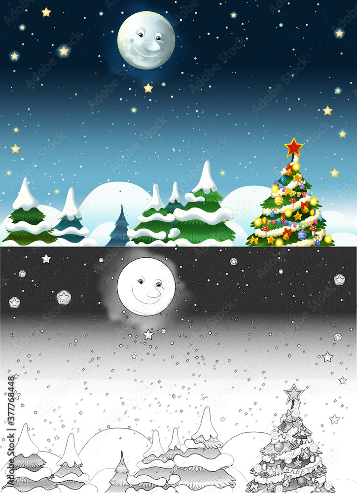 Naklejka premium cartoon sketch scene with happy smiling moon and stars - illustration