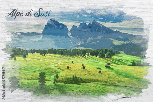 Alpe di Siusi at sunrise in...
