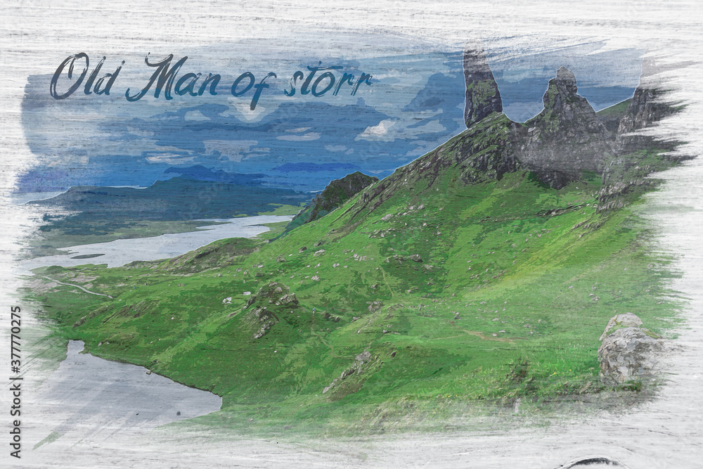 Φωτογραφία Watercolor painting of Old Man of Storr in Scotland