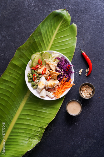 indonesian fresh spicy salad gado gado with peanut sauce photo