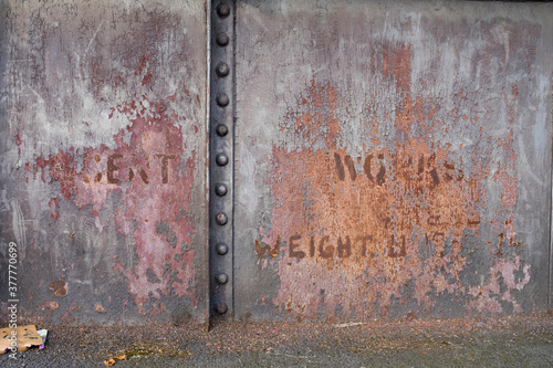 Railway bridge rivets and lettering, Shrewsbury, UK