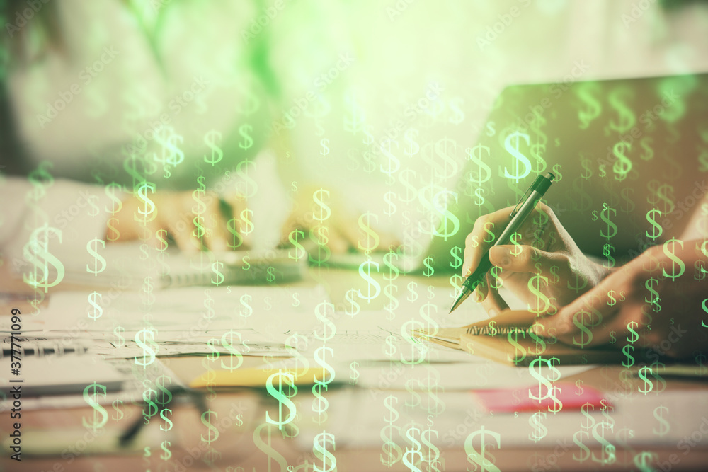 Multi exposure of woman hands typing on computer and forex chart hologram drawing. Stock market analysis concept. Multi exposure of woman hands typing on computer and forex chart hologram drawing. Stock market analysis concept.