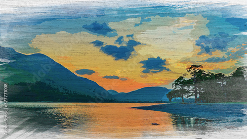 Watercolor painting of dusk...