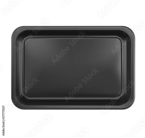 Horizontal tray container mockup. Vector illustration isolated on white background. Layered template file easy to use for your promo product: meat of animals, chicken, fish. EPS10