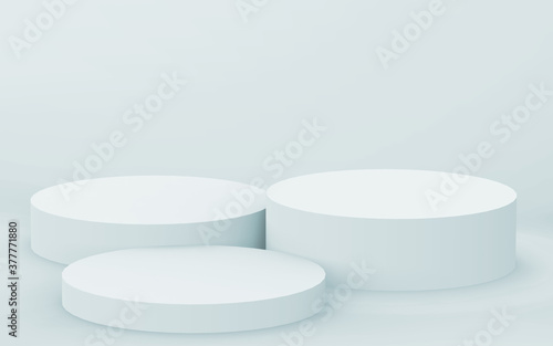 3d gray white bright cylinder podium minimal studio background. Abstract 3d geometric shape object illustration render.