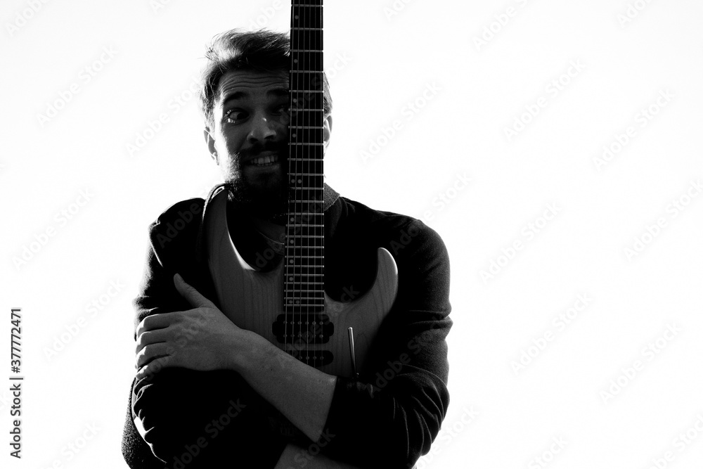 Male musician with guitar rock star performing entertainment program