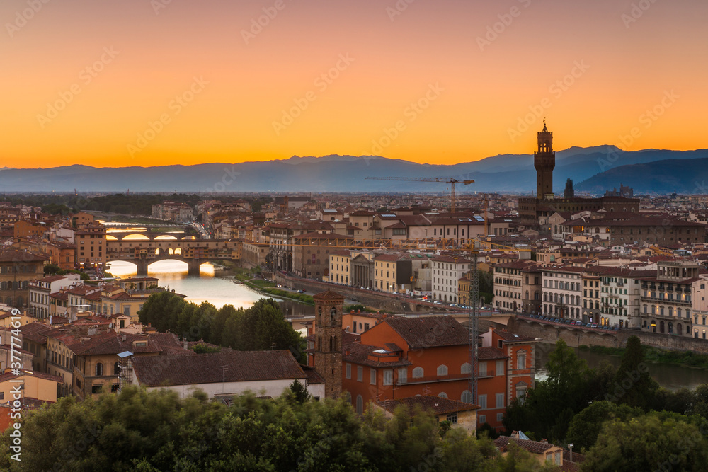 Florence and the Arno River at sunset