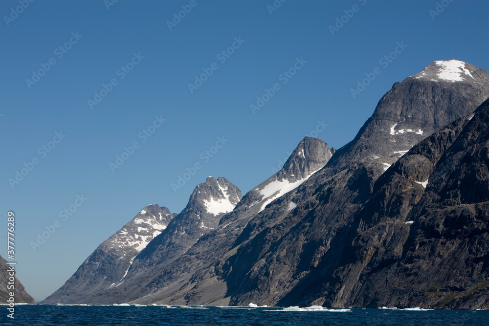 Fototapeta premium Mountain Peaks along Fjord, Greenland