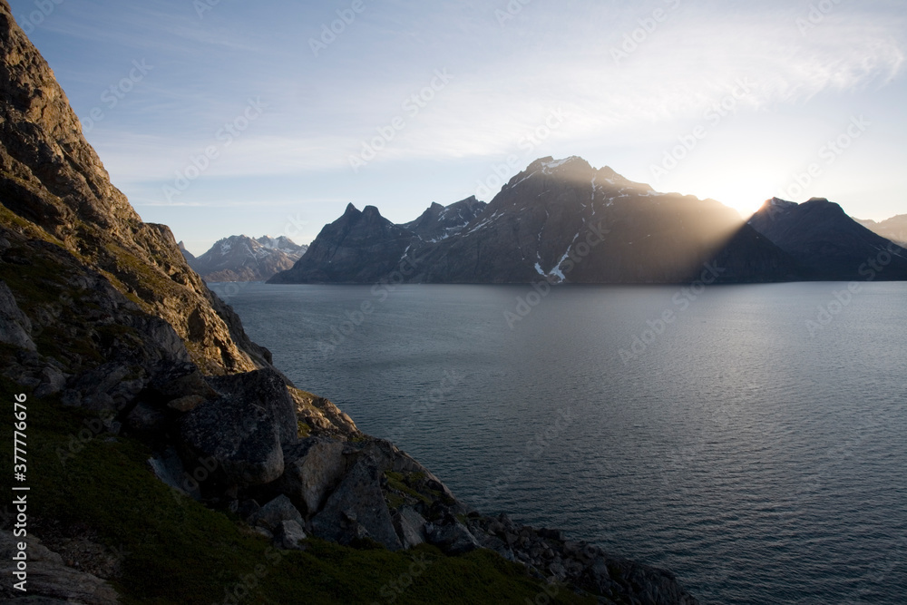 Naklejka premium Sunset along Fjord, Greenland