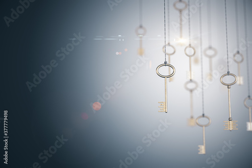 Gold keys on rope on blurry gray background. © Who is Danny