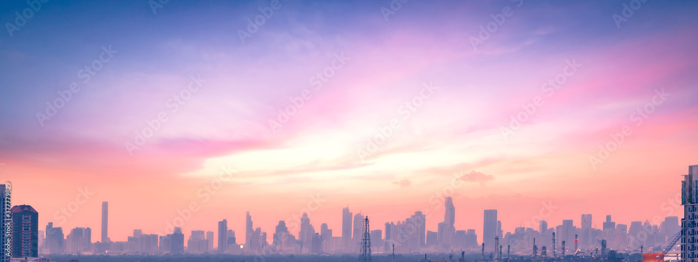 Skyscraper day concept: Bangkok city and sky sunset background
