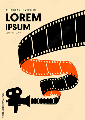 Movie and film poster design template background with vintage filmstrip