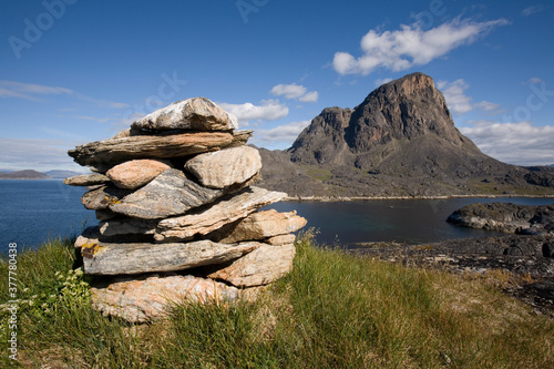 Stone Cairn along Itilleq Fjord, Greenland photo