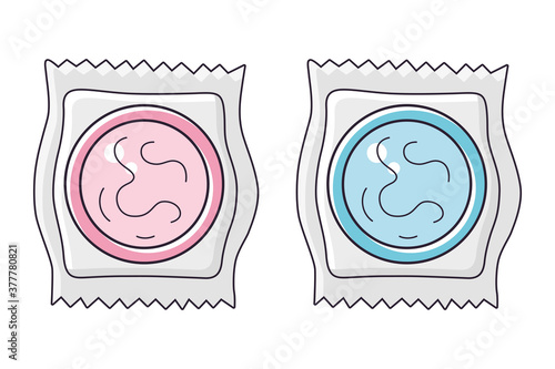 Pink and blue condom package isolated